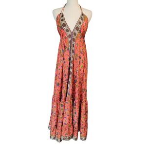 Zury Bohemian‎ Halter Maxi Dress Floral Paisley Sleeveless Festival Gown